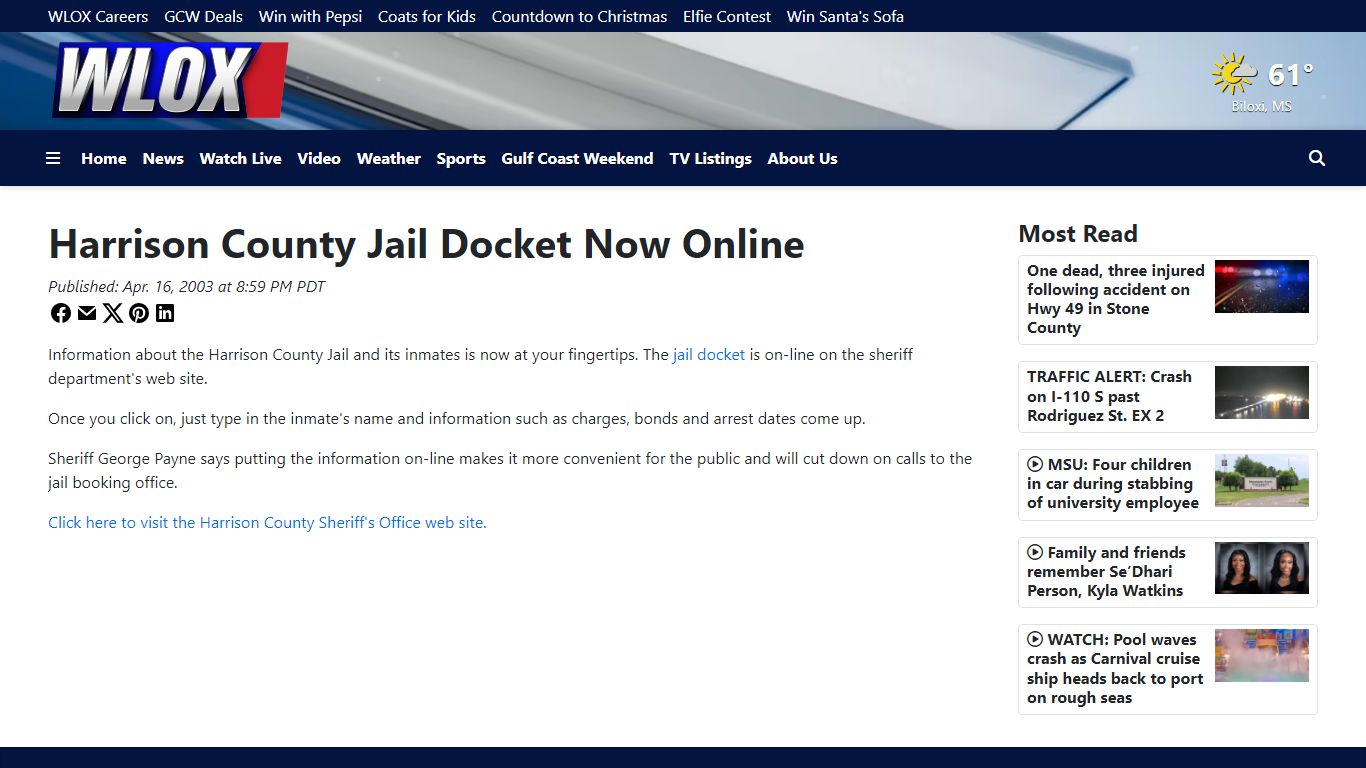 Harrison County Jail Docket Now Online - WLOX